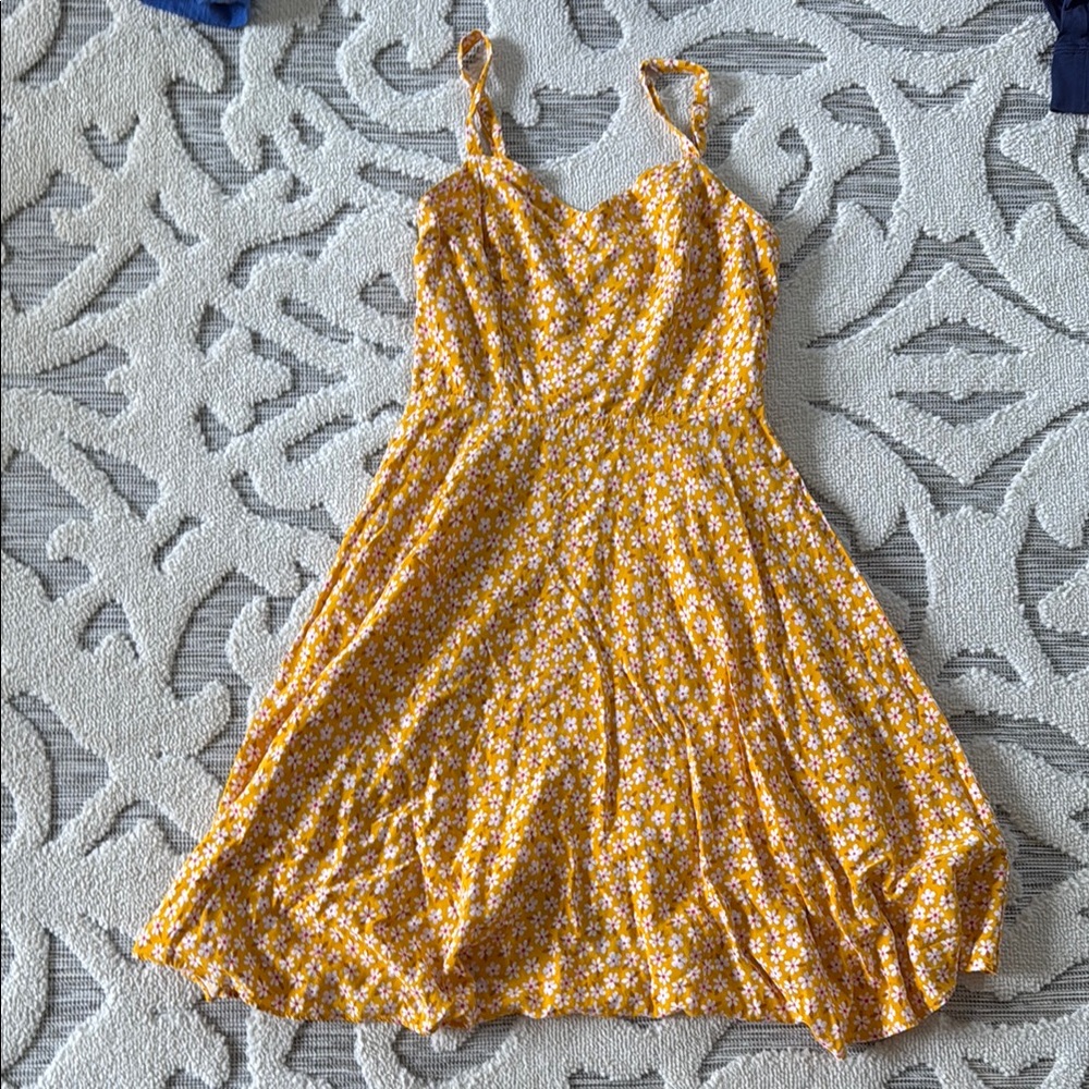 Yellow Pleated Tiered Midi Sundress